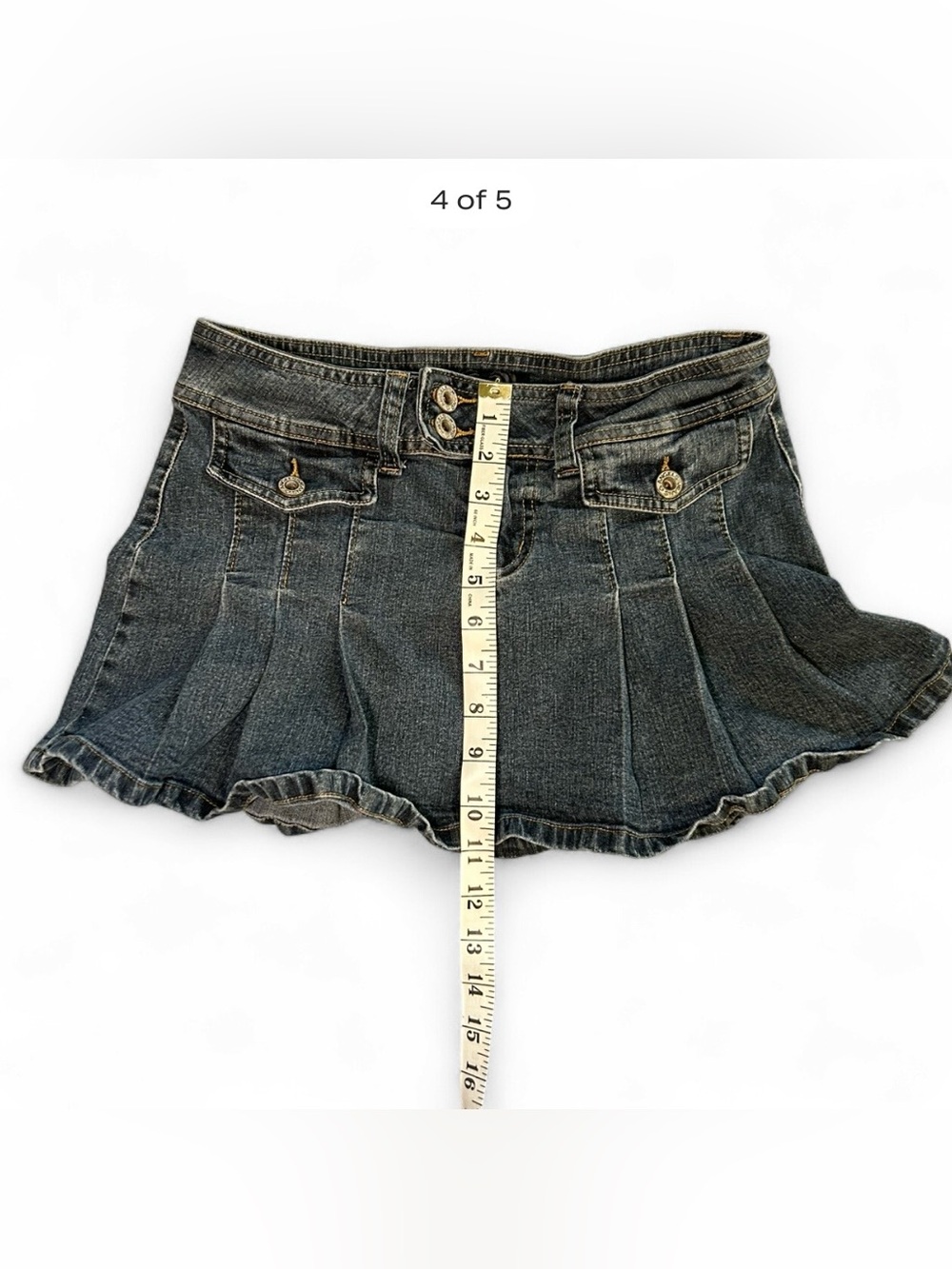 Angels Denim Pleated Micro Mini Skirt - Picture 4 of 5